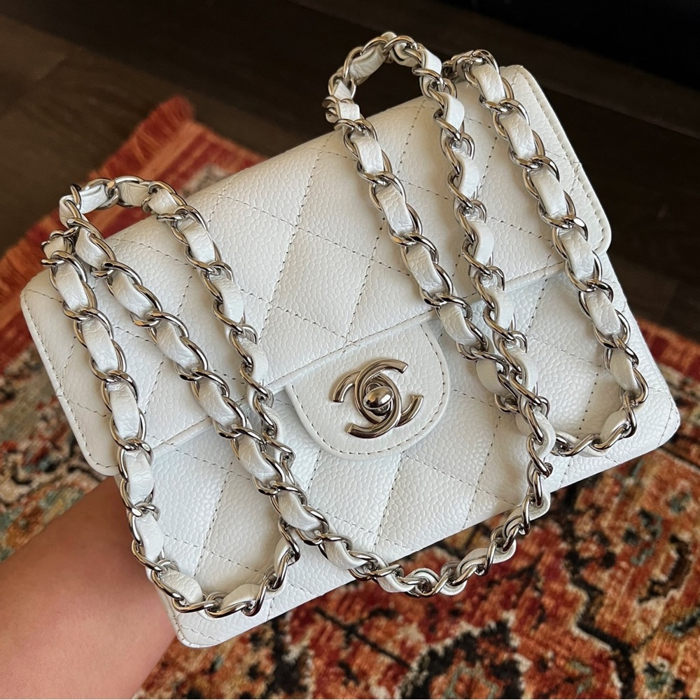 ❌SOLD-payment plan❌Chanel Classic Caviar Mini Square White Flap Bag - Picture 5 of 10